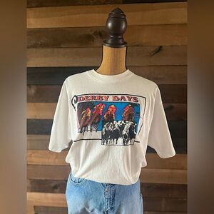 Vintage Derby Days White Graphic Horse Racing Short Sleeve Single Stitch T-shirt